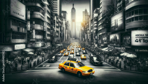 color splash of yellow taxis in the city