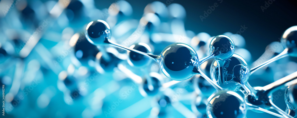 Translucent blue generic molecule. Chemistry and science concept background. - obrazy, fototapety, plakaty 