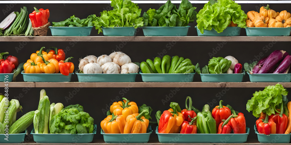 fresh vegetables in basket on shelf in supermarket. fresh vegetables in basket on shelf in supermarket.