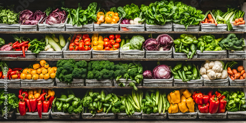Fototapeta Naklejka Na Ścianę i Meble -  fresh vegetables in basket on shelf in supermarket.