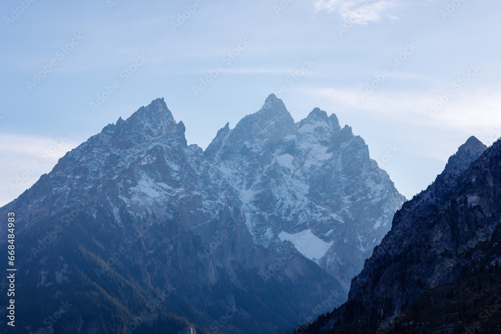The Cathedral Group mountains in Grand Teton National Park from Cathedral Group Turnout