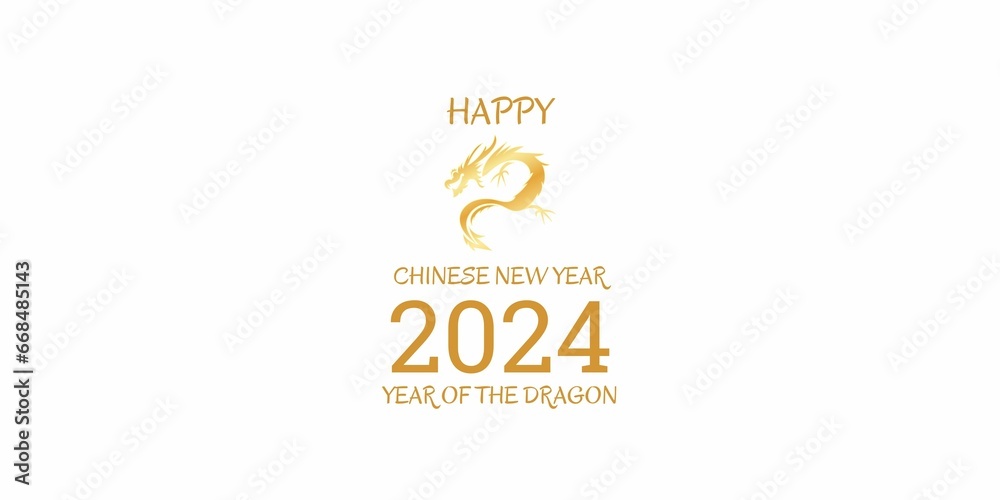 Happy chinese new year 2024 background in gold color, with dragon vector, grand and luxury concept