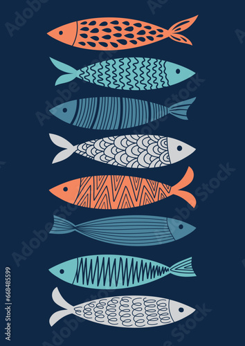 Set of exotic fish, ocean sea. Abstract design. vector illustration.