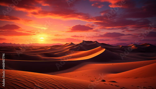 Sunset over the arid African landscape  a tranquil wave pattern generated by AI