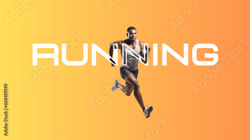 athlete running isolated background with outline text for advertising