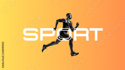 athlete running isolated background with outline text for advertising