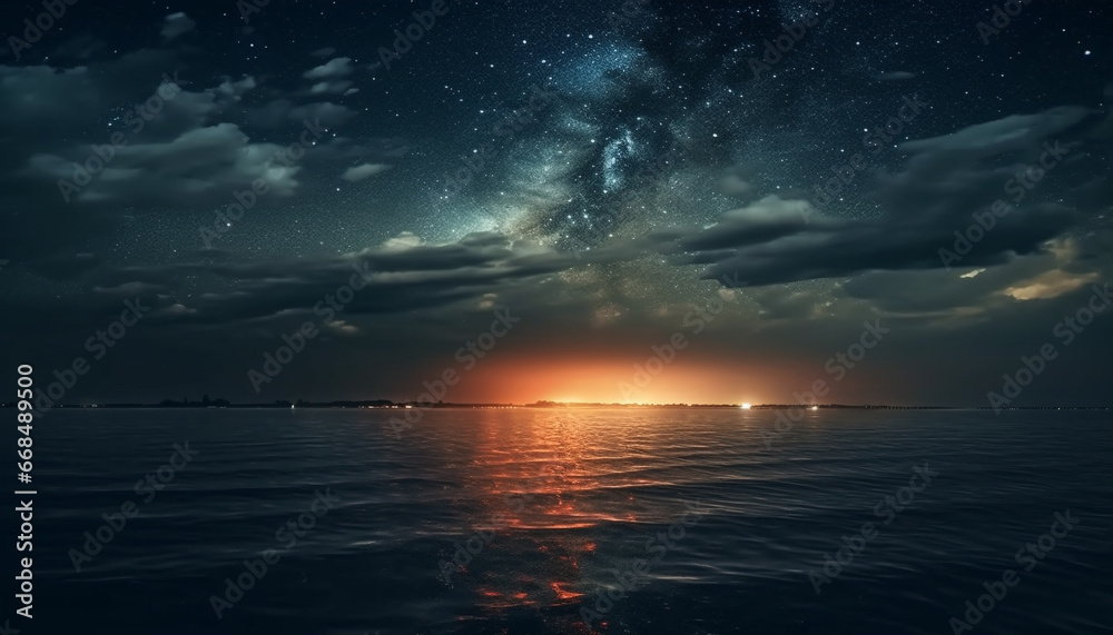 Night sky reflects the tranquil beauty of nature mysterious horizon generated by AI