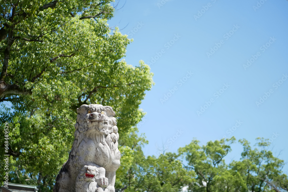 Fototapeta premium 狛犬と新緑と青空
