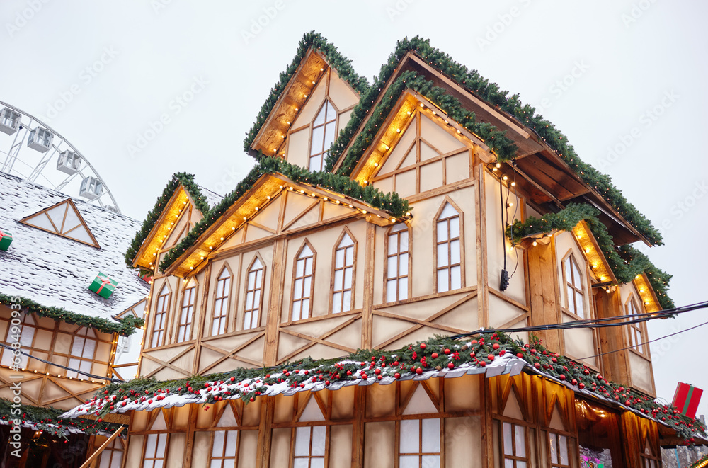 The roof of House Decorated for the Christmas in Europe city. New Year's street fair