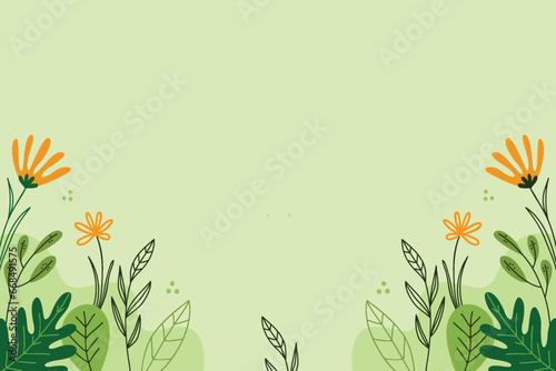Green natural background, with orange flower and leaf plant on green background vector design	