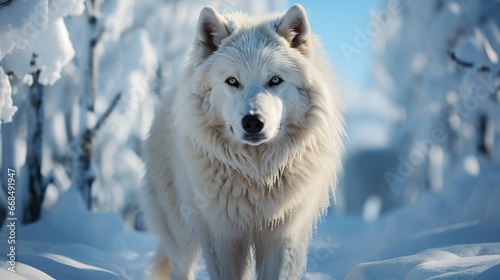 Arctic wolf walking in snow
