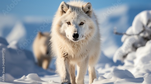 Arctic wolf walking in snow