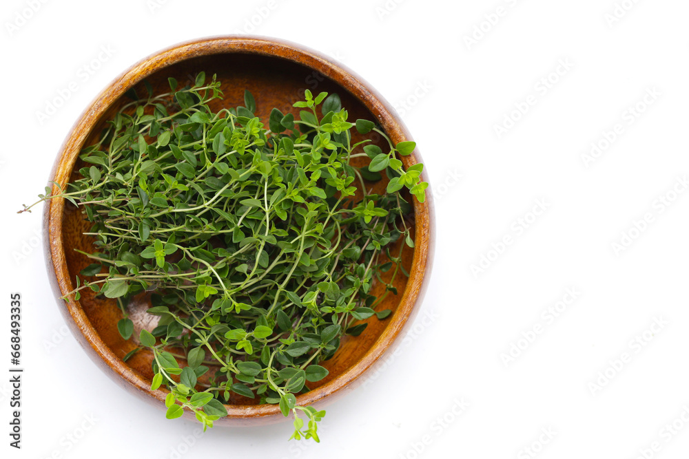 Fresh lemon thyme on white background. Fresh lemon thyme on white background.