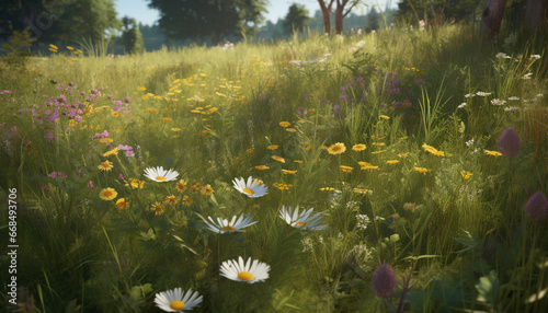 A vibrant meadow of wildflowers, a tranquil summer day generated by AI