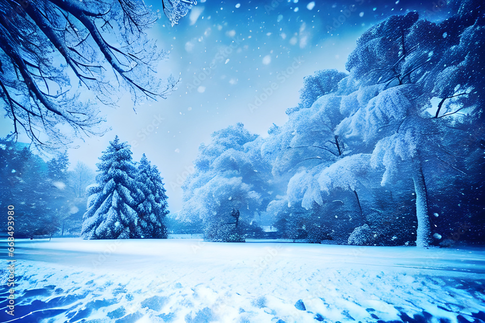Fantastic, dreamy and beautiful snow scenery. generative AI