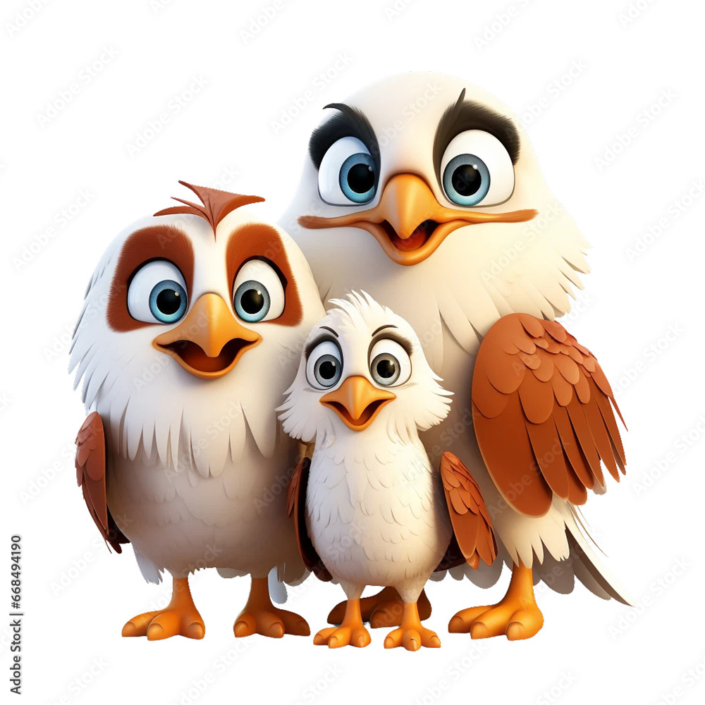 3d cute cartoon eagle family clipart sublimation png