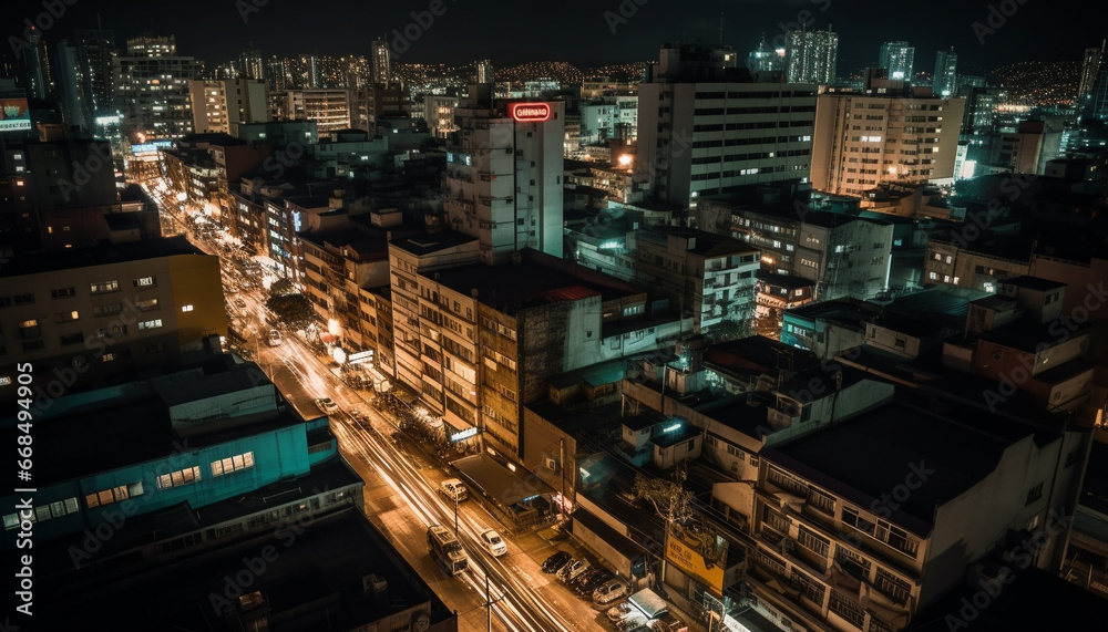 Glowing city streets illuminate the night skyline generated by AI Glowing city streets illuminate the night skyline generated by AI