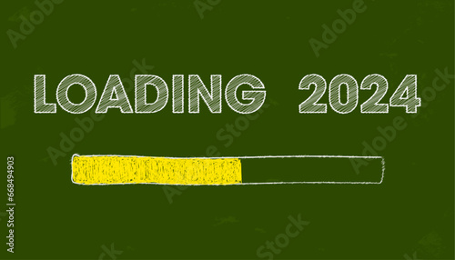 Vector of a green board with the message loading 2024 - represents the new year - vacation concept.