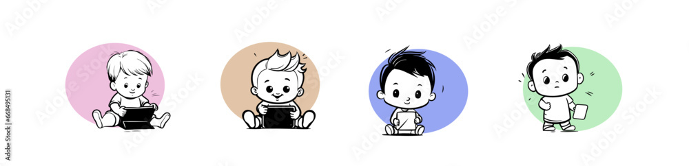 Hand drawn cute line art about digital native. Doodle vector set. Hand drawn cute line art about digital native. Doodle vector set.
