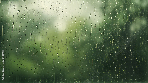 Imagine a close-up view of a windowpane during a gentle rain. Individual raindrops streak down the glass, their paths clear and defined against the backdrop. 