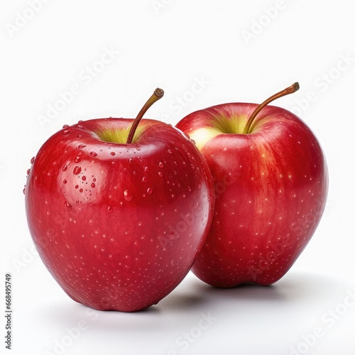 This image showcases two fresh red apples isolated on a white background, perfect for food-related designs and presentations