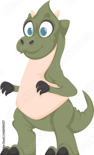 Mystical, fabulous funny green dinosaur. Cartoon style