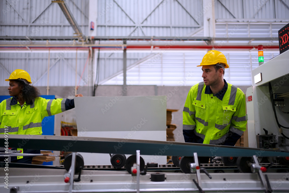 Blue collar worker and cardboard package factory. Blue collar worker and cardboard package factory.