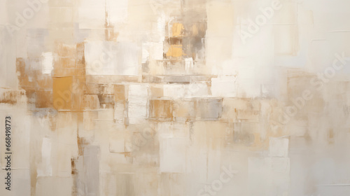 Abstract oil painting with paints in beige, gray and gold colors, for background