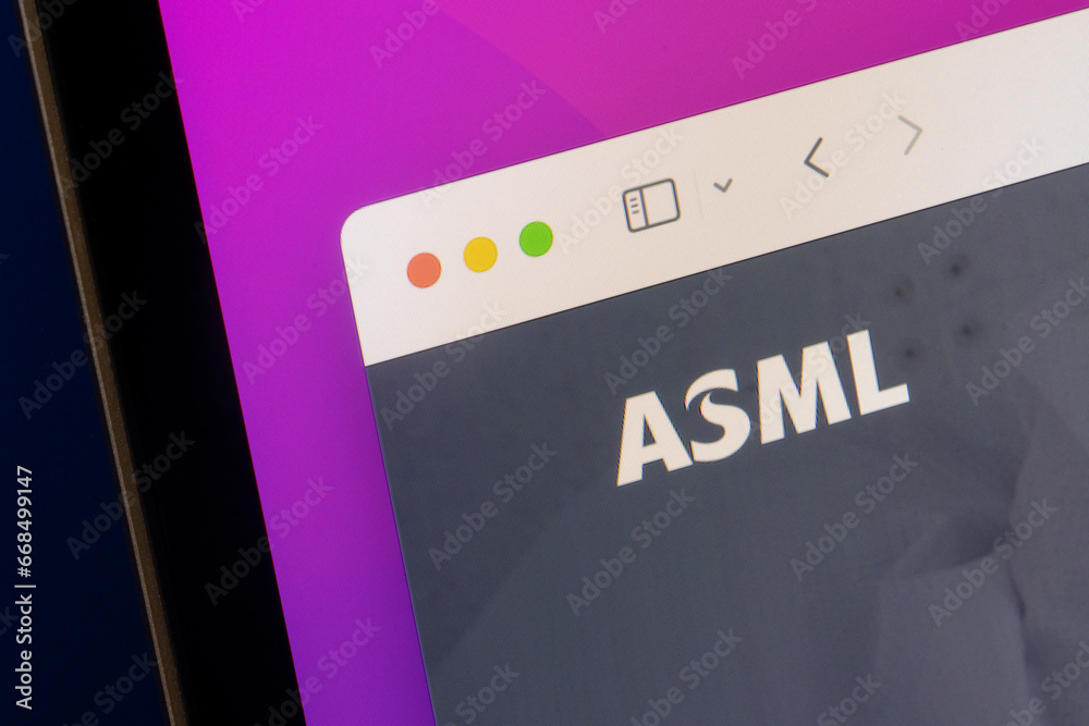 Portland, OR, USA - Oct 26, 2023: ASML logo is seen on its corporate ...