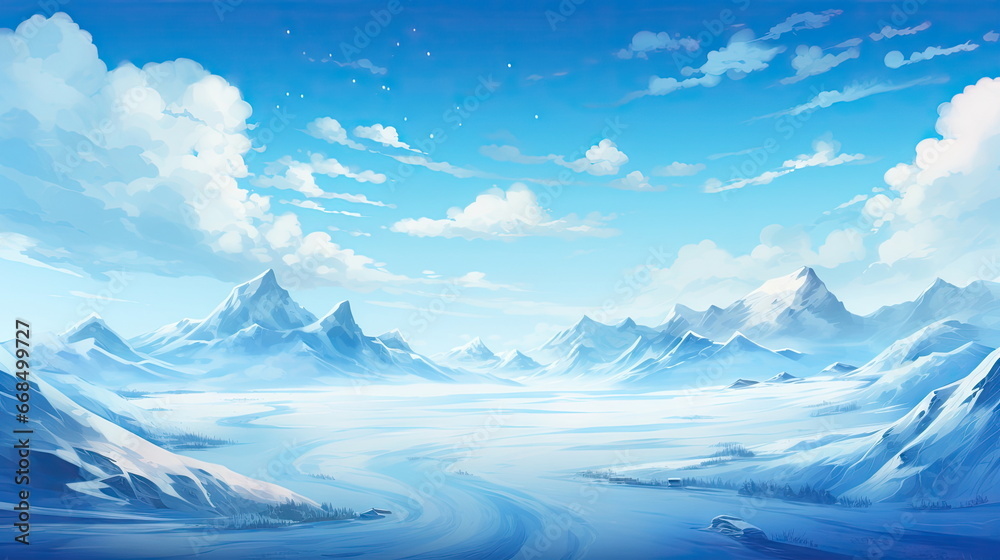 Snow mountain landscape with blue sky