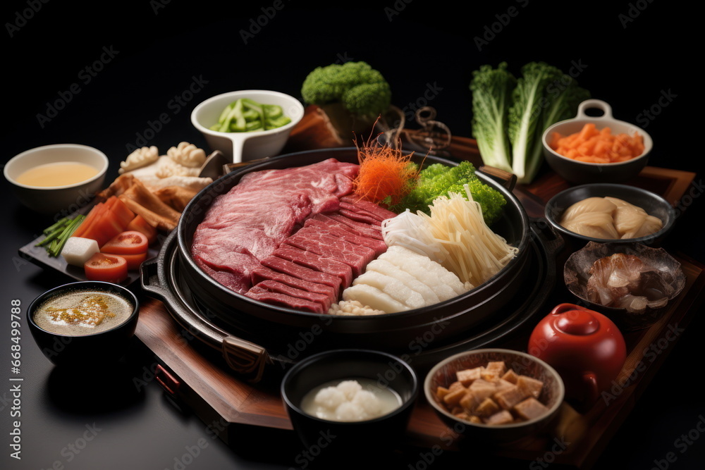 Sukiyaki full set, luxury food on table Sukiyaki full set, luxury food on table