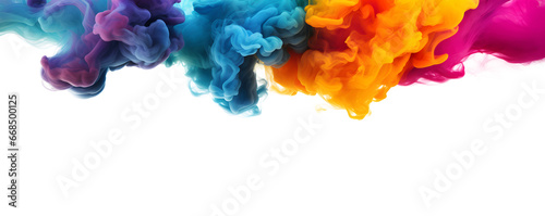 Colorful ink splashes acrylic colored smoke watercolor in water, Abstract background. Color explosion frame border elements for design, isolated on white and transparent background