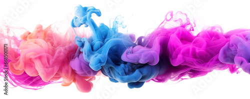 Colorful ink splashes acrylic colored smoke watercolor in water, Abstract background. Color explosion frame border elements for design, isolated on white and transparent background