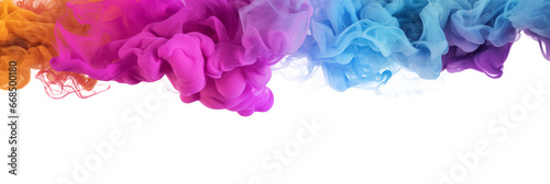 Colorful ink splashes acrylic colored smoke watercolor in water, Abstract background. Color explosion frame border elements for design, isolated on white and transparent background © Black Pig