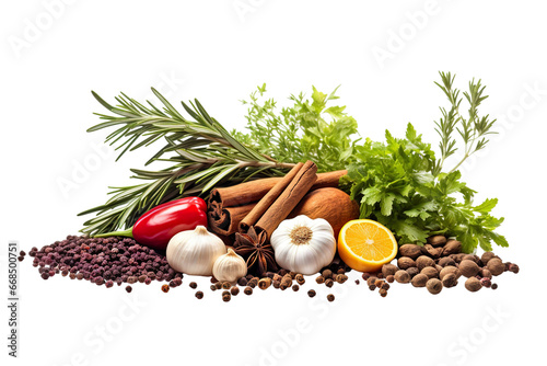 Mediterranean herbs and spices isolated white background PNG