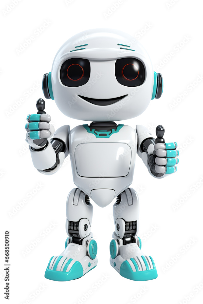 friendly robot giving thumbs up white isolated background friendly robot giving thumbs up white isolated background