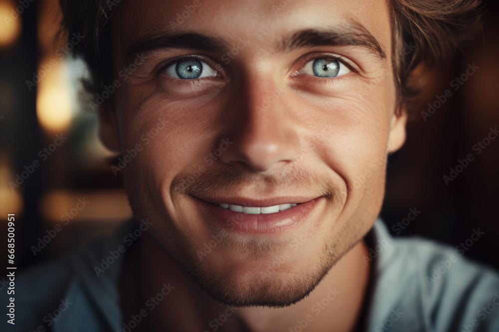 Obraz premium Close-up shot of person with striking blue eyes. Perfect for eye care advertisements or beauty campaigns.