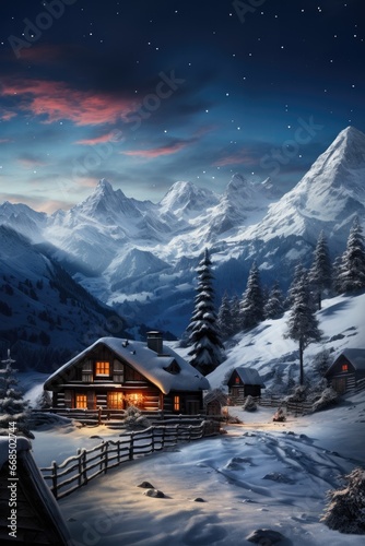 Christmas postcard with mountains in Switzerland © Natalia