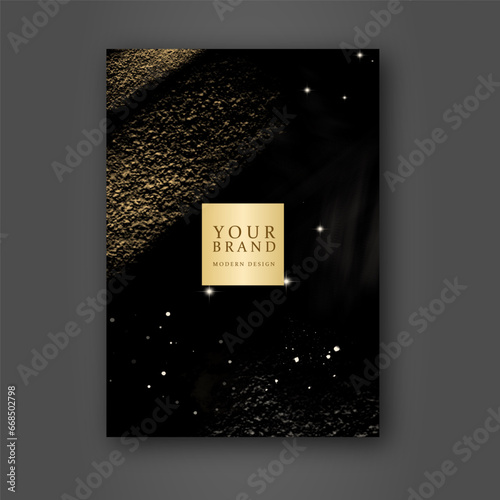 Modern black cover design set. Creative abstract art pattern with brush stroke, marble texture, crack on background. Grunge vector collection for catalog, brochure template, magazine layout, booklet