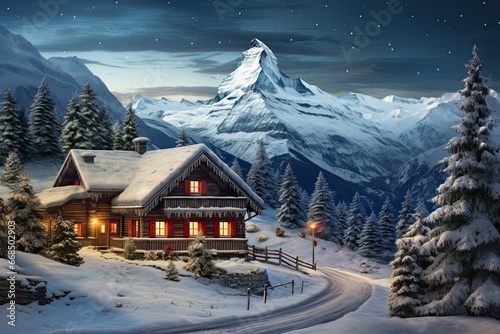Christmas postcard with mountains in Switzerland
