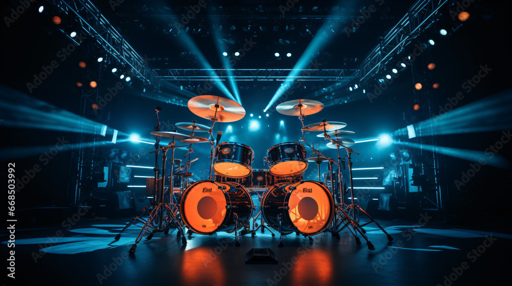 Drums inside illuminated concert hall