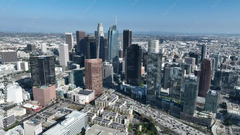 Corporate Buildings At Los Angeles In California United States. Corporate Buildings Scenery. Skyscrapers Background. Corporate Buildings At Los Angeles In California United States. 