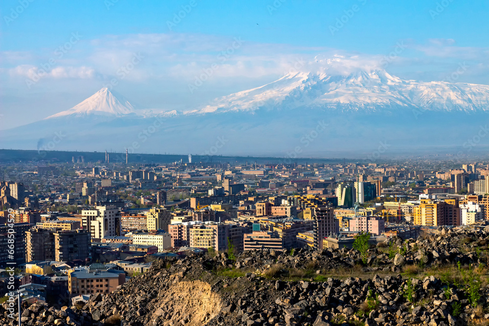View of the majestic Mount Ararat from Yerevan, Armenia.