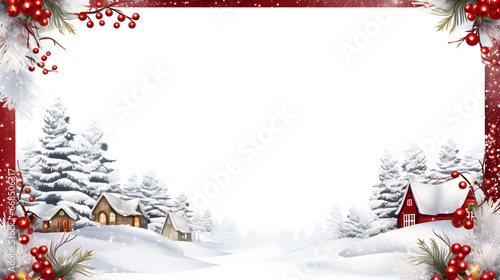 Beautiful snowy scene for some card, white and red, digital painting, generative ai