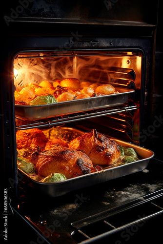 The food is cooked in the oven. Generative AI, photo