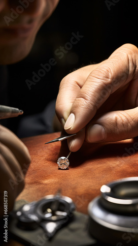 A Diamond’s Verdict Expert Gemologist Evaluating a Magnificent Round Cut Gem with Precision Tools