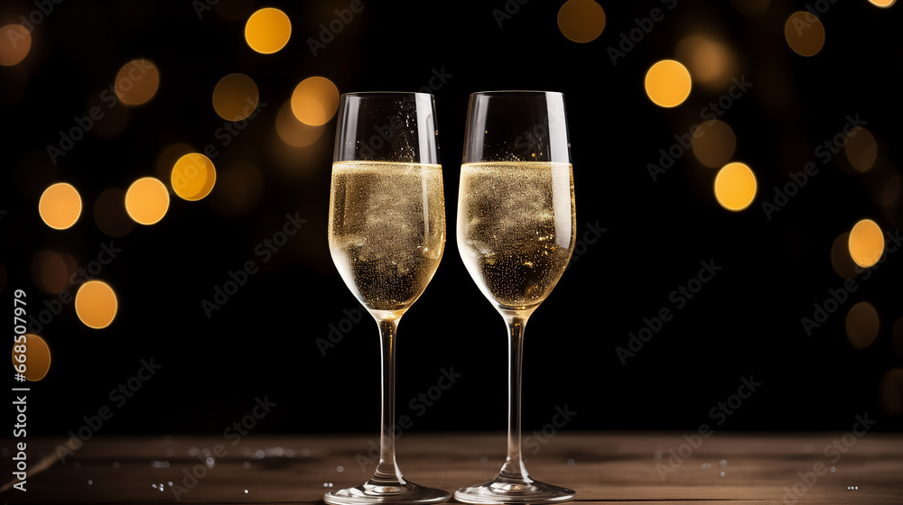 Champagne Glasses ready for a Toast. Festive and Happy New Year images. Ai generative.