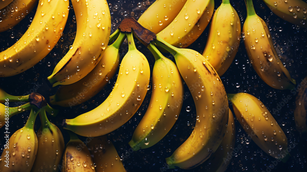 Fresh banana seamless background adorned with glisten