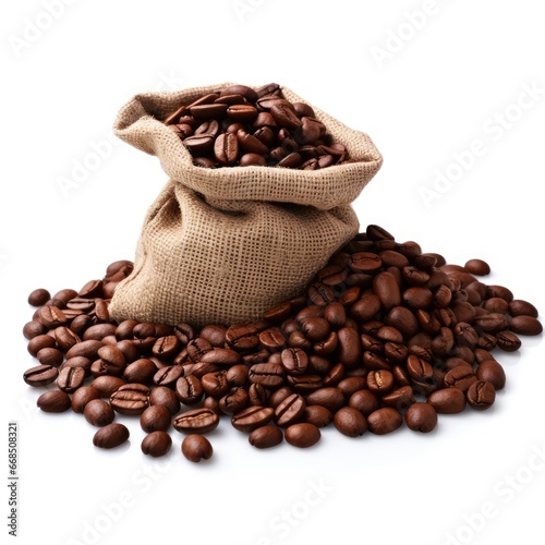 Coffee beans in a sack Isolated on white background