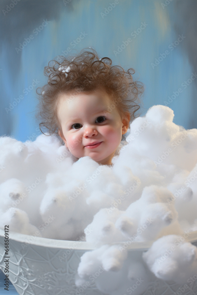 Baby takes a bubble bath. Generative AI, Baby takes a bubble bath. Generative AI,